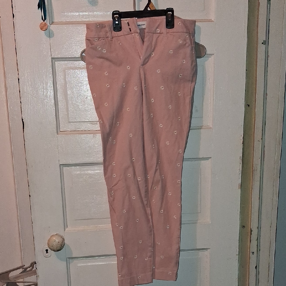 Old Navy Pink Pants with White Floral Embroidery